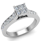 0.70 Ct Four Quad Princess Diamond Cathedral Accent Engagement Ring 14K Gold-G,SI - White Gold