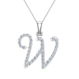 Initial pendant W Letter Charms Diamond Necklace 14K Gold-G,I1 - White Gold