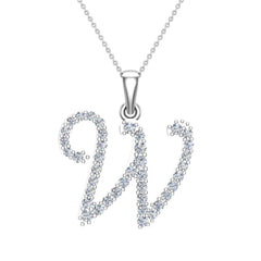 Initial pendant W Letter Charms Diamond Necklace 14K White Gold