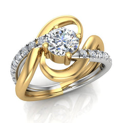 Streamer Style Diamond Engagement Rings 2-Tone Yellow Gold