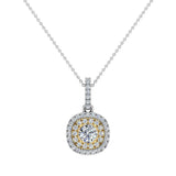 Diamond Necklaces Round Cushion Double Halo 2-tone 14K Gold 0.90 carat-G,SI - Yellow Gold