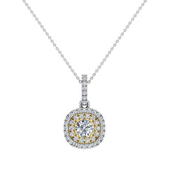 Diamond Necklaces Round Cushion Double Halo 2-tone 14K Yellow Gold