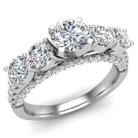 1.94 Ct Five Stone Diamond Wedding Ring 14K Gold (G,SI) - White Gold