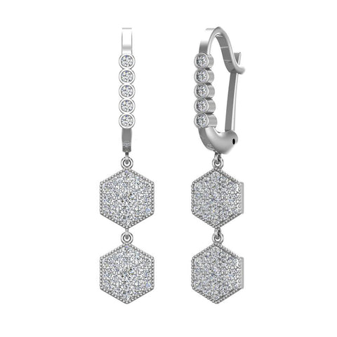 Hexagon Diamond Dangle Earrings Dainty Drop Style 14K Gold 1.05 ct-I,I1 - White Gold