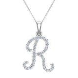Initial pendant R Letter Charms Diamond Necklace 14K Gold-G,I1 - White Gold