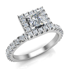 Petite Engagement for Women Princess Halo Diamond Ring White Gold