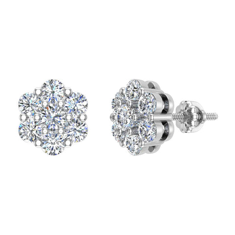 Cluster diamond earrings 14k Gold Flower Earrings 0.62 carat-I,I1 - White Gold