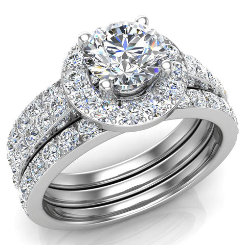 Diamond Wedding Ring Set for Women Round brilliant Halo Rings 14K Gold 1.70 carat