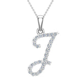 Initial pendant J Letter Charms Diamond Necklace 14K Gold-G,I1 - White Gold