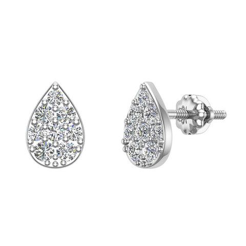 Pear Cluster Diamond Stud Earrings 0.46 ct 14K Gold-I,I1 - White Gold