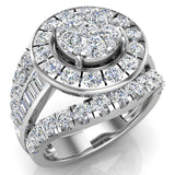 2.50 ct tw Cluster Diamond Wedding Ring Set with Bands 14K Gold Glitz Design (I,I1) - White Gold