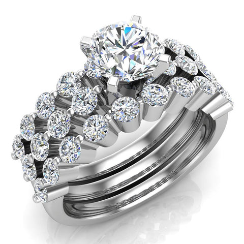 2.07 Ct Shared-Prong setting Wedding Ring Set w/Enhancer Bands 14K Gold-I,I1 - White Gold