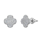 Luck Charm Clover Pave Cluster Diamond Stud Earrings 1/2 ct 18K Gold-G,VS - White Gold