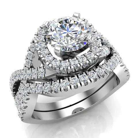 Cushion Halo Diamond Engagement Ring Set Infinity style 18K Gold-G,VS