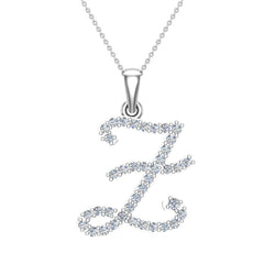 Initial pendant Z Letter Charms Diamond Necklace 14K White Gold
