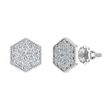 Hexagonal Shape Pave Diamond Cluster Stud Earrings 1/2 ct 18K Gold-G,VS - White Gold