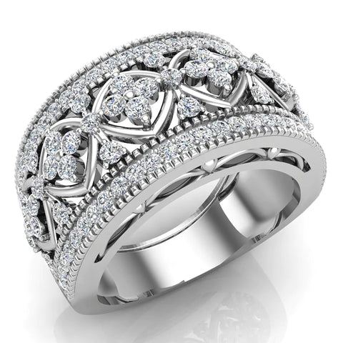 Cocktail Diamond Ring Filigree Style 18K Gold 0.95 ct tw Glitz Design (G,VS) - White Gold
