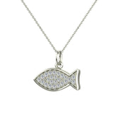 14K Gold Fish Pendant 0.27 ct tw Pave-set Diamond Charm-I,I1 - White Gold