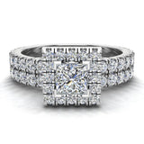 Princess Cut Wedding Ring Set Halo Style 18K Gold 1.55 ct-G,VS - White Gold