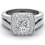 Diamond Wedding Set Round Cushion Halo Ring Split Shank 1.25 ct-G,VS2 - White Gold