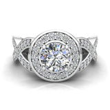 GIA Round brilliant halo diamond engagement rings criss-cross 14K 1.25 ctw F-VS - White Gold