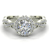 Twist Shank Halo Diamond Engagement Ring 1.44 cttw 14K Gold-I,I1 - White Gold