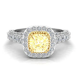 18K Gold Fancy Yellow diamond rings for women Cushion Cut Engagement ring 1.65 carat tw  (G,VS)