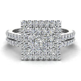 Princess Cut Double Halo Diamond Wedding Ring Bridal Set 18K Gold (G,VS) - White Gold