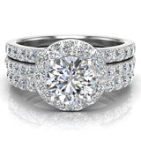 Diamond Wedding Ring Set for Women Round brilliant Halo Rings 14K Gold 1.70 carat (G,VS) - White Gold