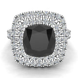 Cushion cut engagement rings women Black diamond halo 3 ctw SI - White Gold