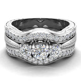1.20 Ct Past Present Future Diamond Wedding Ring Set 14K Gold Glitz Design-G,I1 - White Gold