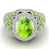 18K Gold Peridot Diamond Dome style cocktail rings 2.93 CT - White Gold