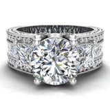 Moissanite Three-Stone Diamond Accented Engagement Ring 14K 5.35 ct I1 - White Gold