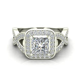 Diamond Engagement Ring for Women GIA Princess Cut Halo Rings 14K Gold 1.50 ct G-SI - White Gold