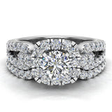 Wedding Ring Set Accented Diamond Loop Shank 1.00 - 1.05 ctw Carat 14K Gold-I,I1 - White Gold