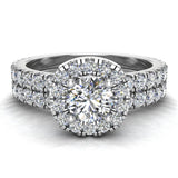Wedding Ring Set for Women Cushion Halo Round Diamond 14K Gold-I,I1 - White Gold