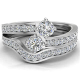 Round Diamond Two-Stone Diamond Wedding Ring Set for Women 14K Gold-H,SI - White Gold