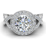 Solitaire Diamond Halo Crisscross Shank Engagement Ring 14K Gold-SI - White Gold