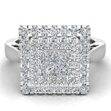 Square Halo with Princess Cut & Filigree Cluster Ring 14K Gold (I,I1) - White Gold