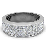 Unisex Wedding Band Three row Diamond Ring 18K Gold 1.00 cttw-G,VS - White Gold