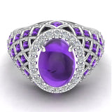 18K Gold Amethyst Diamond Dome style cocktail rings 2.93 CT - White Gold