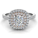 0.88 ct Cushion Halo Diamond Engagement Ring Rose Gold Highlight 18K White Gold (G,SI) - White Gold