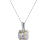 Princess Diamond Cornered Double Halo 2 tone Necklace 14K Gold-I,I1 - Yellow Gold