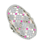 14K Gold Two-Tone Oval Shape Pink Sapphire and Diamond V Shank Cocktail Ring 1.40 ctw Glitz Design (I,I1) - White Gold