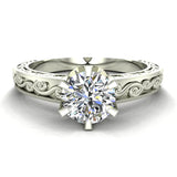 0.75 Carat Vintage Style Filigree Engagement Ring 18K Gold (G,SI) - White Gold