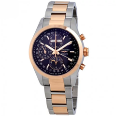 Conquest Classic Black Dial Chronograph Stainless Steel and 18K Rose Gold Men's Watch L27985527