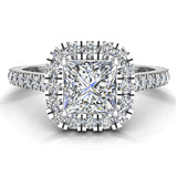 Princess Cushion Halo Diamond Engagement Ring 1.30 ct 14K Gold-I,I1 - White Gold