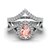 1.60 Ct Pear Cut Morganite Diamond Wedding Ring Set Diamond Big Ring 14K Gold I1 - White Gold