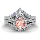 1.70 Ct Pear Cut Pink Morganite Halo Diamond Wedding Ring Set 14K Gold-I,I1 - White Gold