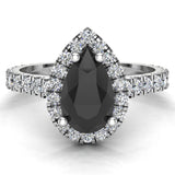 Pear Cut Black Diamond Halo Engagement Ring 14K Gold (G,SI) - White Gold